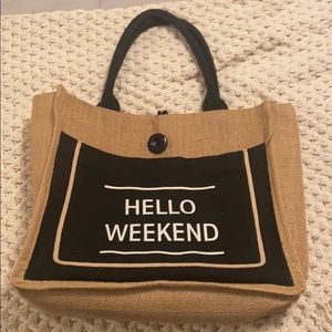 Hello weekend burlap tote